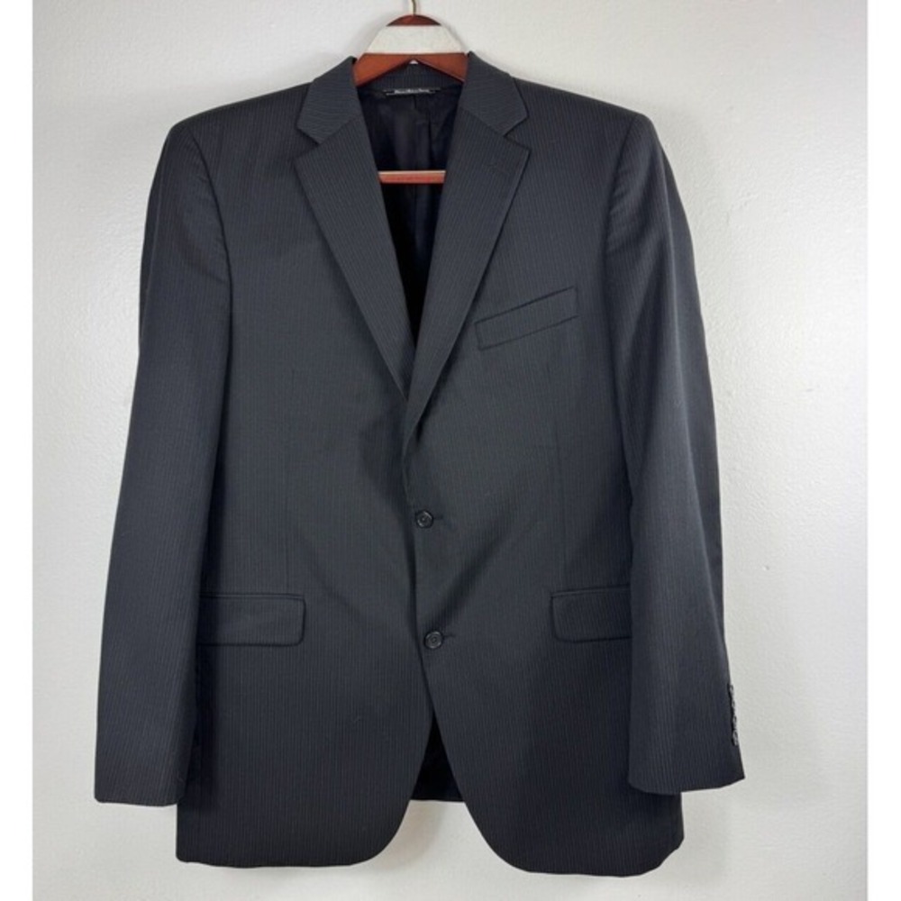 JACK VICTOR - Valentino - Mens Blazer 44L Black pinstripe Jacket Sport Coat WOOL